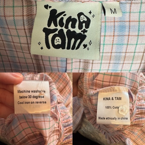 Kina and Tam Plaid & Prejudice Blouse Sz M Coquette Ruffle Romantic Regency Pink - Picture 13 of 16